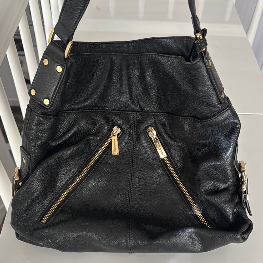 Michael Kors Black Leather Handbag with Gold Accents